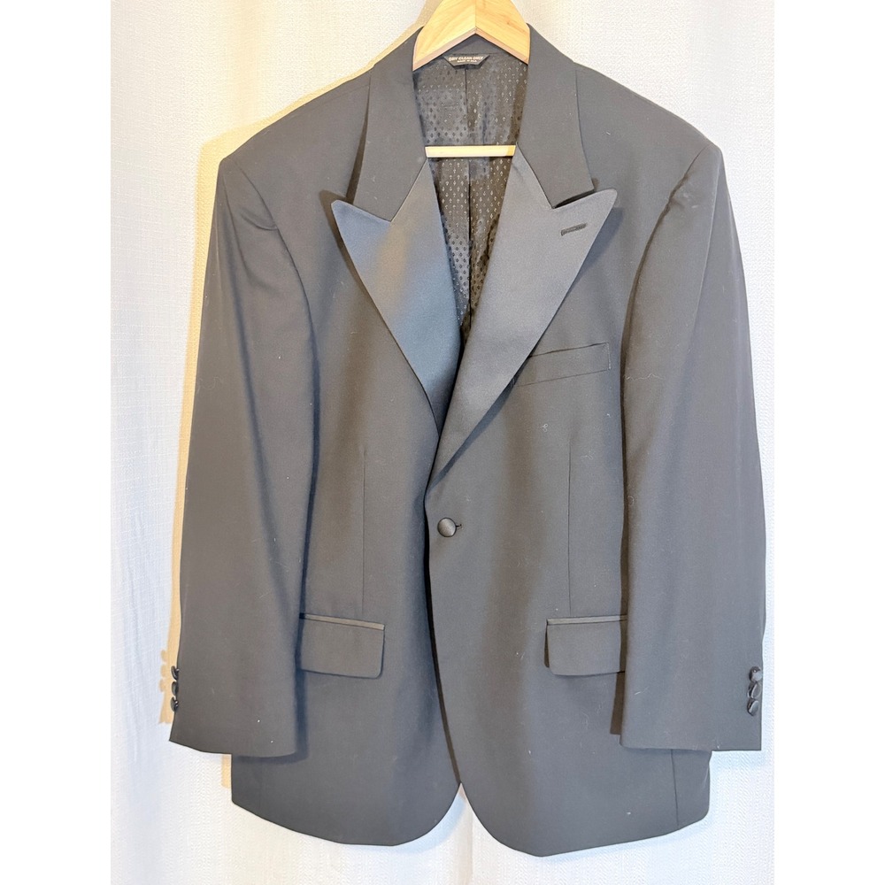 Bill Blass Collection Mens Black 100% Pure Wool Peak Lapel Tuxedo Jacket Blazer